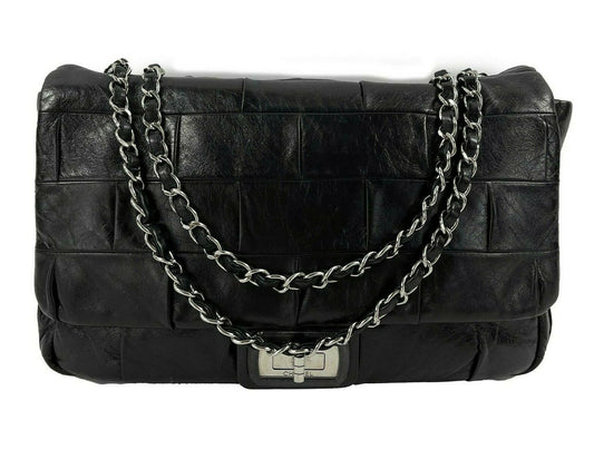 CHANEL - Black Lambskin Igloo Flap - Mademoiselle Turn Lock Crossbody / Shoulder