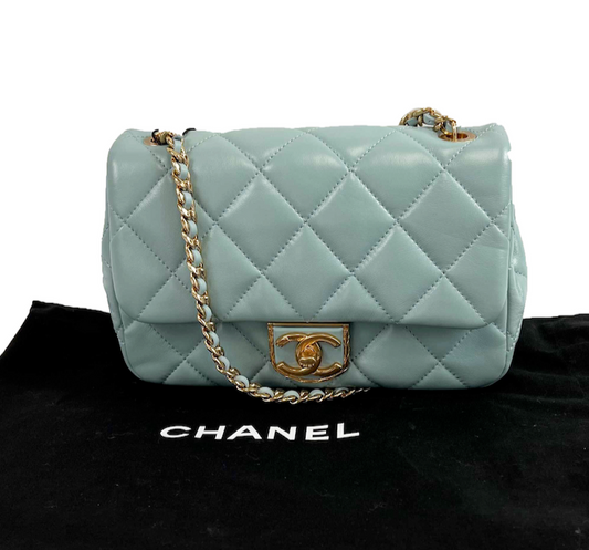 CHANEL - NEW Crossbody Small Flap Limited Edition Fall 2022 - Icy Blue / Gold