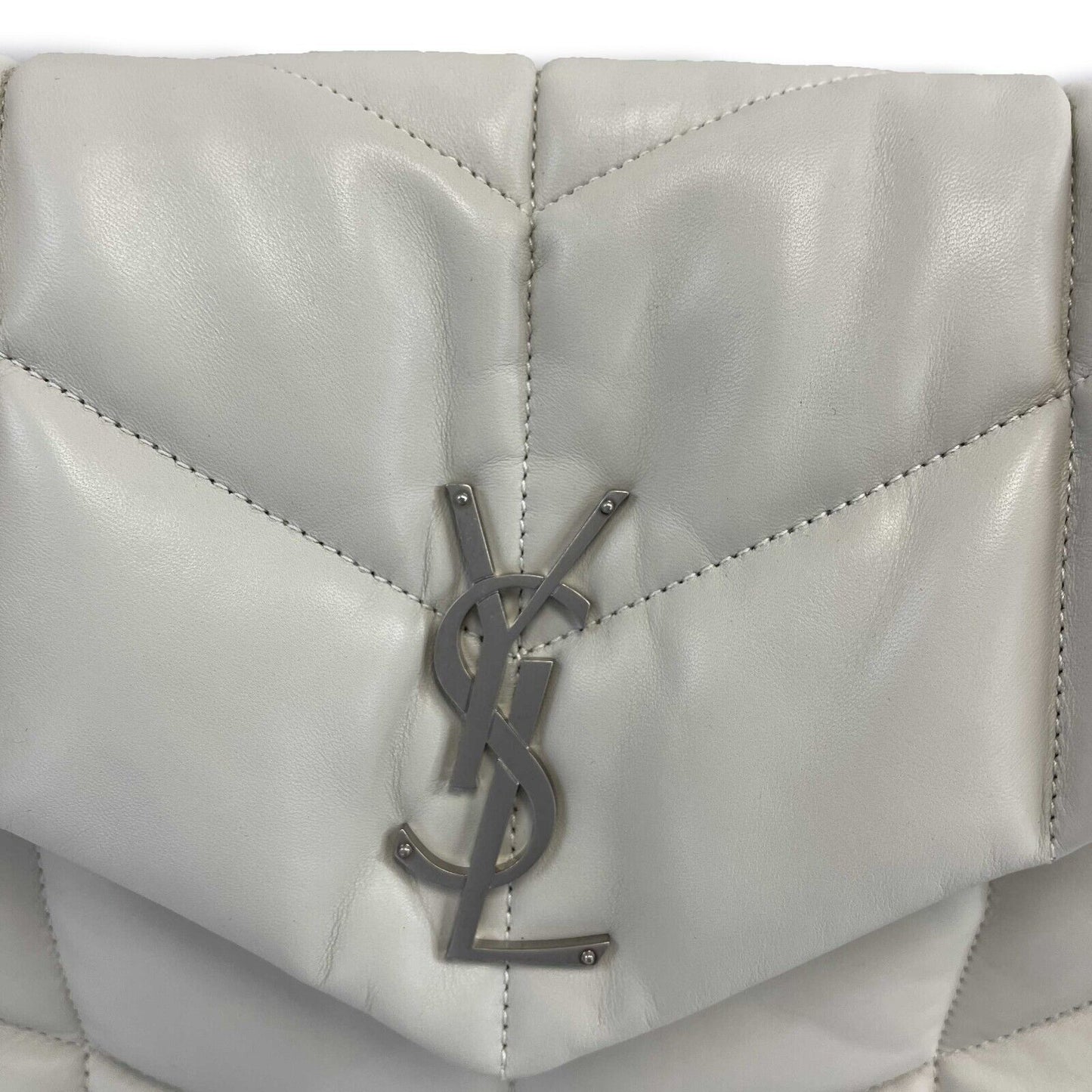 Saint Laurent - White Puffer Medium Chain Bag in Quilted Lambskin Shoulder Bag