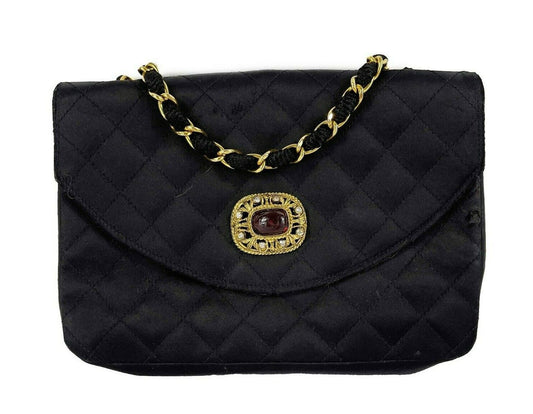 CHANEL -1980's Vintage Gripoix Satin Bag - Black, Gold-Tone Crossbody