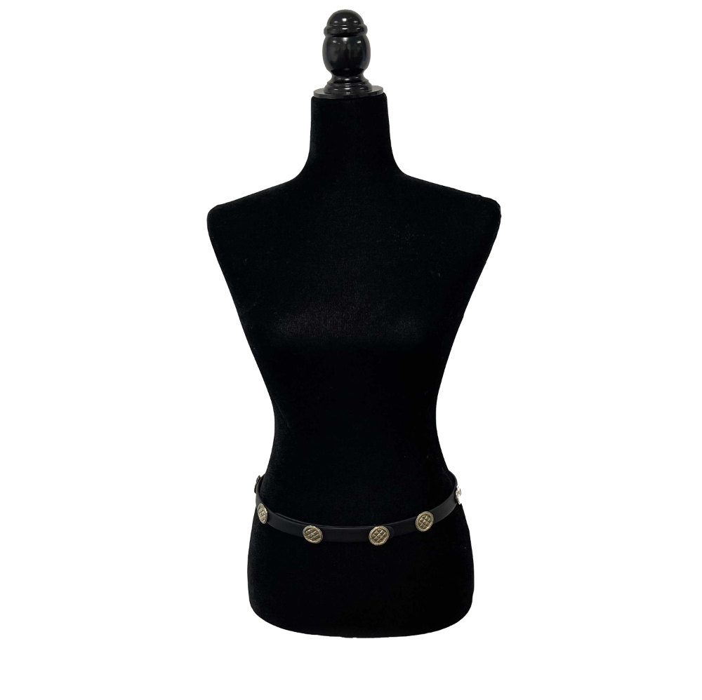 CHANEL - Excellent - B15K Quilted Medallion CC Coin - Black Belt - Size 80 - 32