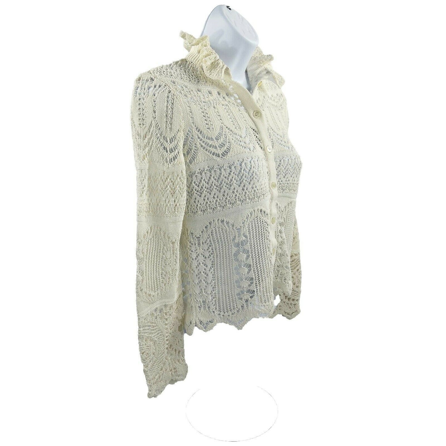 Alexander McQueen - Ivory Lace Knit Pointelle Cardigan Sweater - Size XS