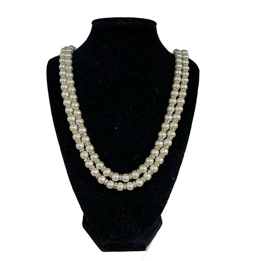 CHANEL - Pearl Rondelle Strass Double Layer Adjustable - Gold-Tone Necklace