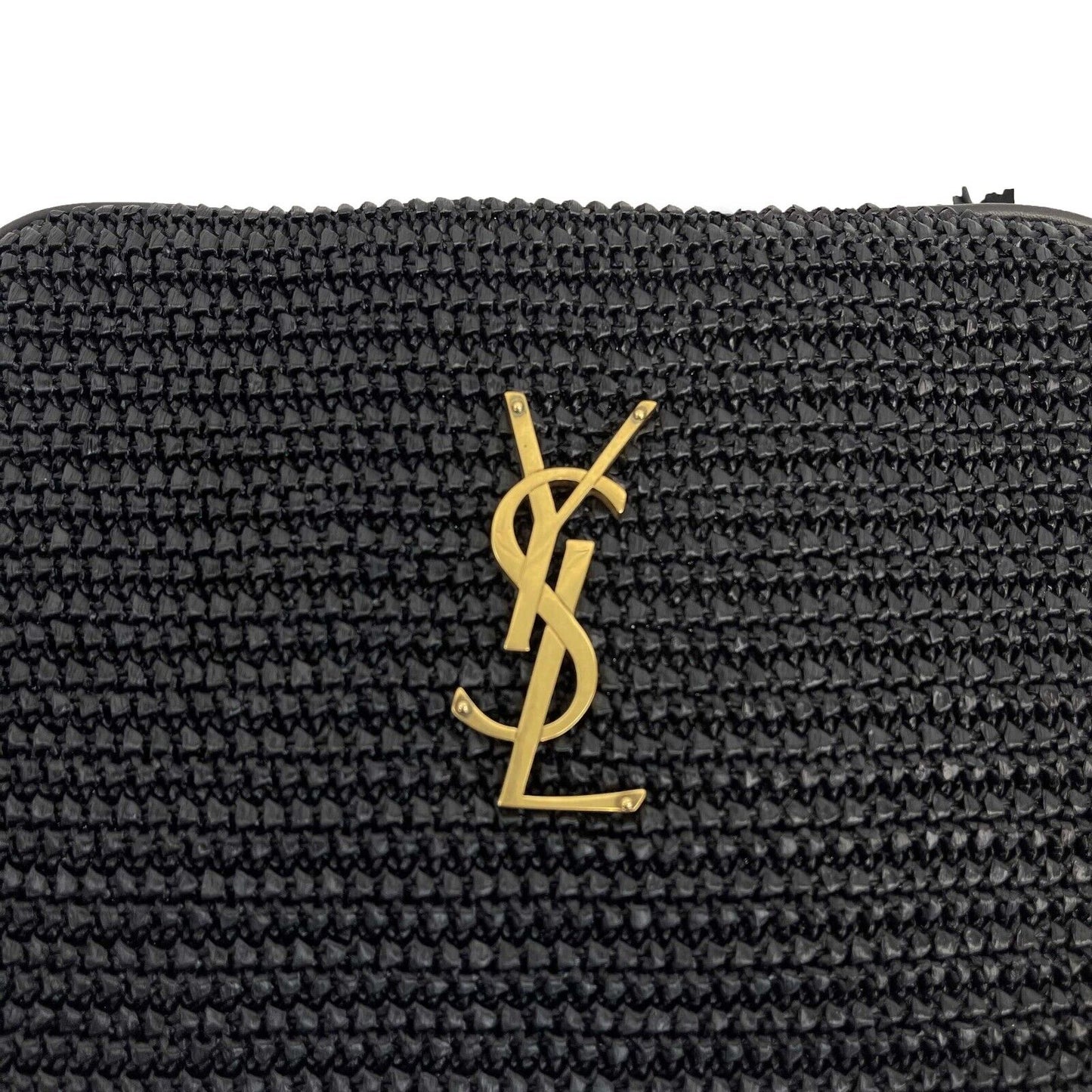 Saint Laurent - Black Raffia Paneled Lou Medium Camera Bag / Crossbody