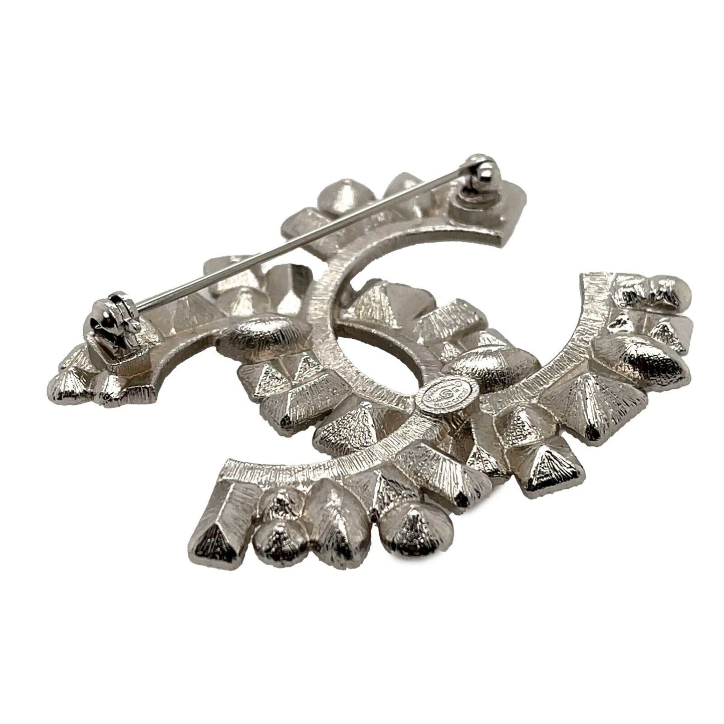 CHANEL - 14K Act 2 Clear and Black Strass CC Logo Brooch w/ Box