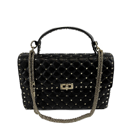 Valentino Garavani - Black Rockstud Spike Bag Large Top Handle Bag w/ Chain