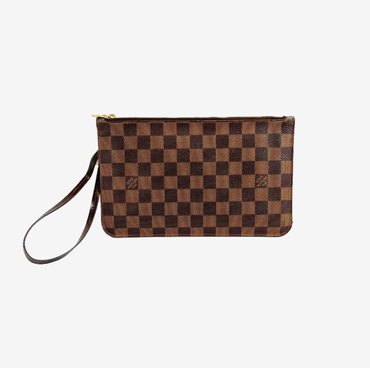 Louis Vuitton - LV - Damier Ebene Pouch Medium Wristlet Clutch Red Interior