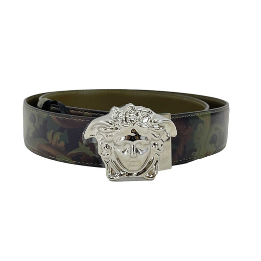 Versace - La Medusa Logo Buckle Barocco Green Leather - Green - 95/38 - Belt