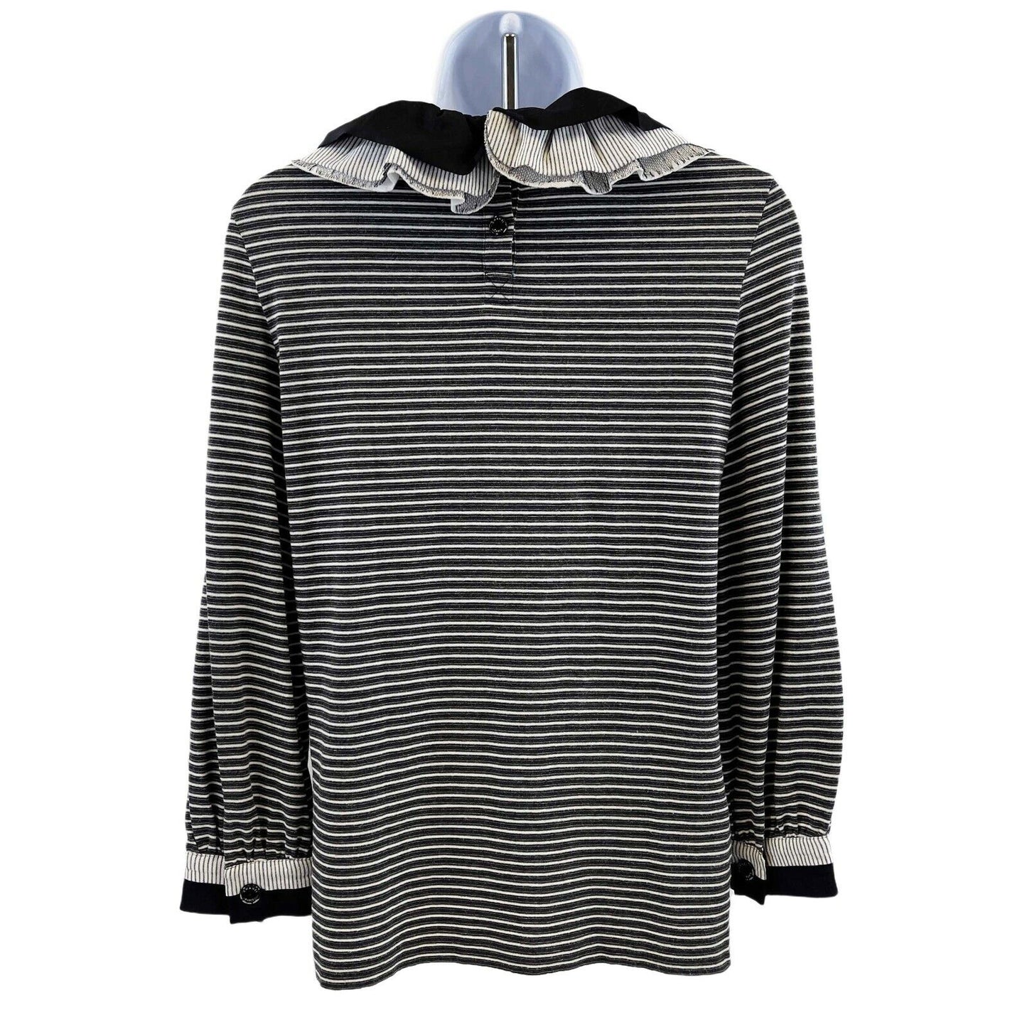 Chanel - 2008 Fall/Winter Grey-White Striped Blouse - Detachable Collar 36 US 4