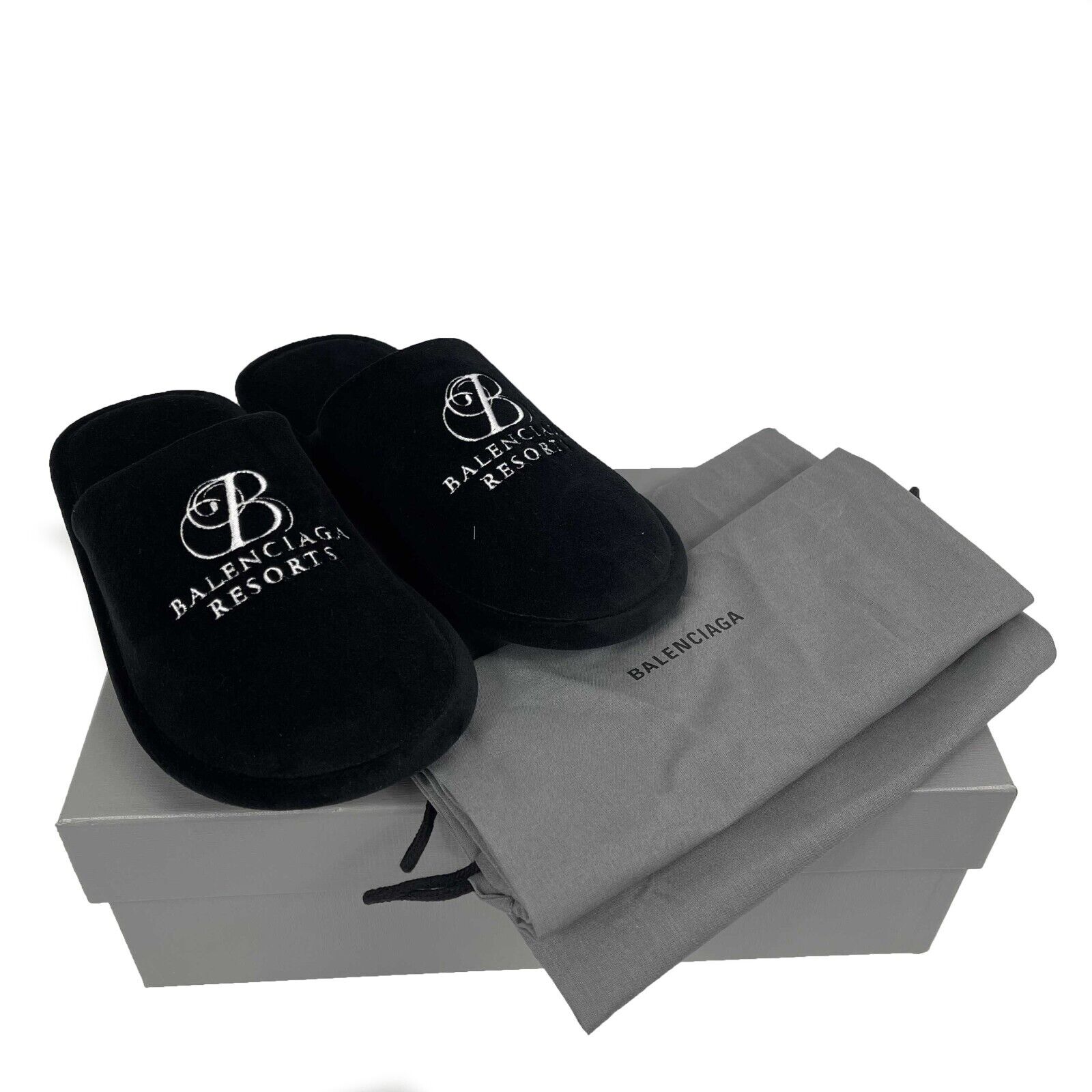 【関税&送料込】Balenciaga Slippers Balenciaga - New w/ Tags - Black Velour Slippers - 42 US 9