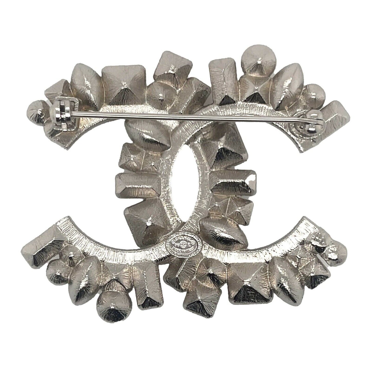 CHANEL - 14K Act 2 Clear and Black Strass CC Logo Brooch w/ Box