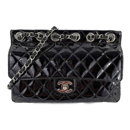 CHANEL 05 Patent Chain Through Flap Bag Quilted - Black / Silver-tone Crossbody
