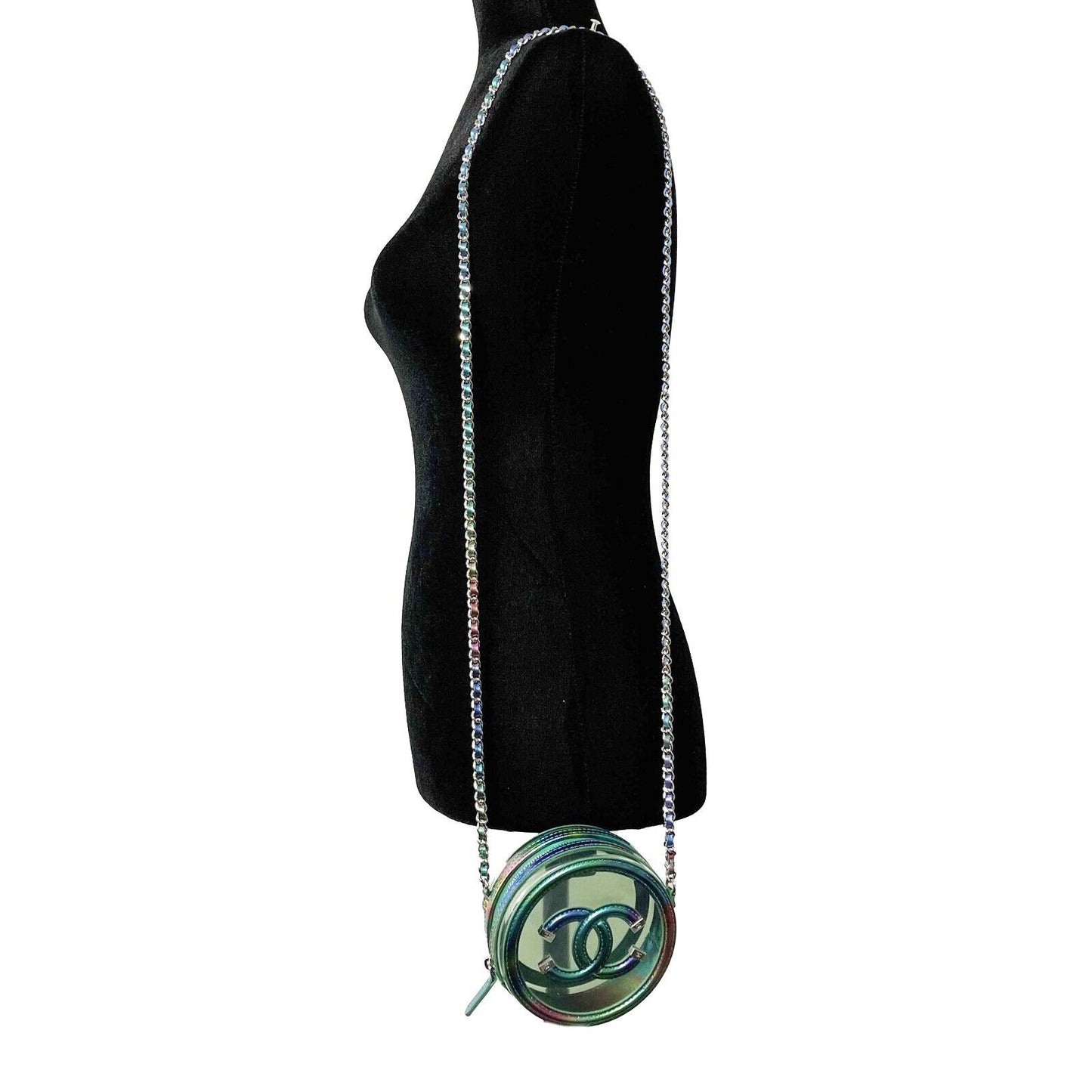 CHANEL - New w/ Tags - CC Rainbow PVC Round Mini Clutch with Chain Crossbody