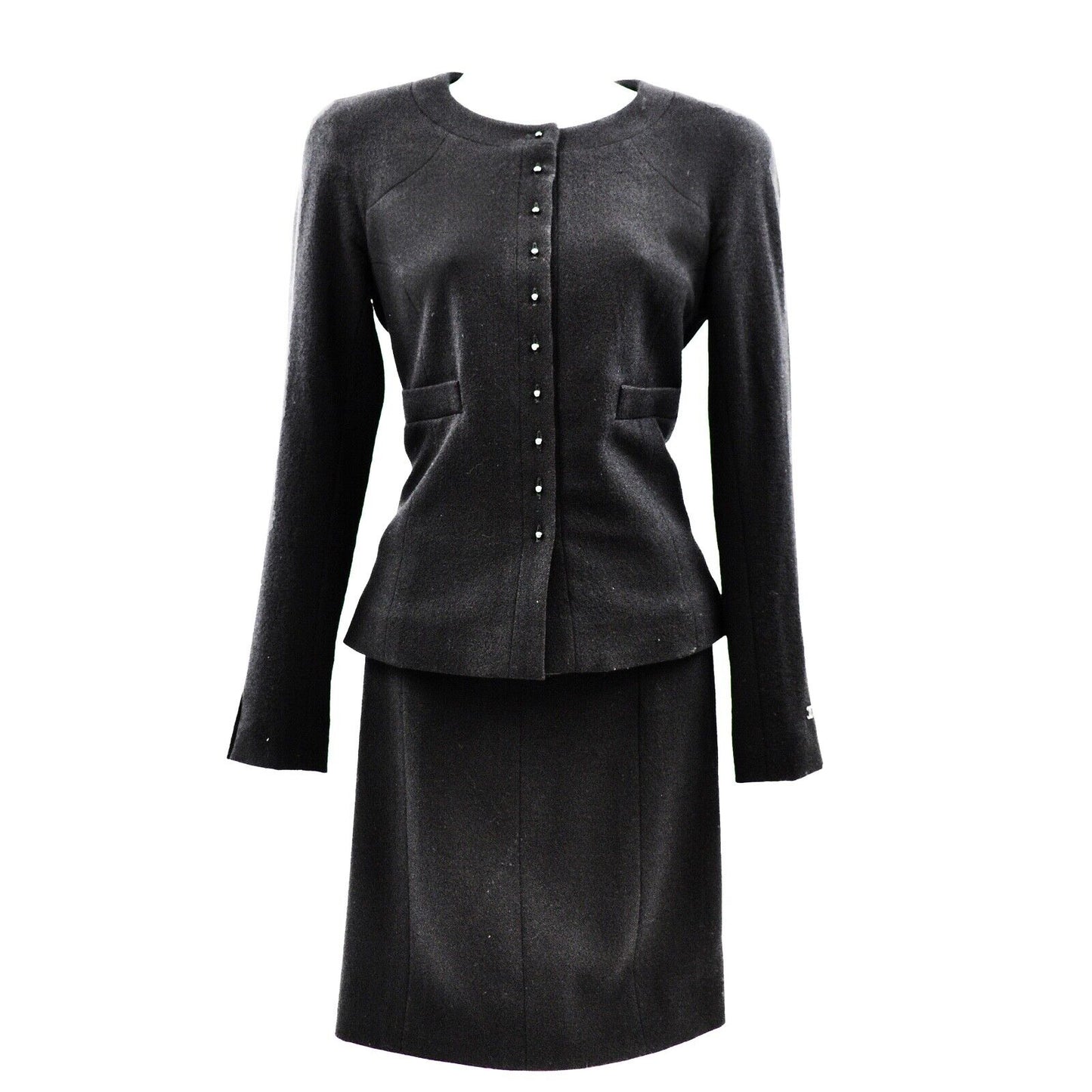 Chanel - Pearl Button Skirt Suit - Black Blazer Set - CC Zip - 4 - 36 - 2002 02A