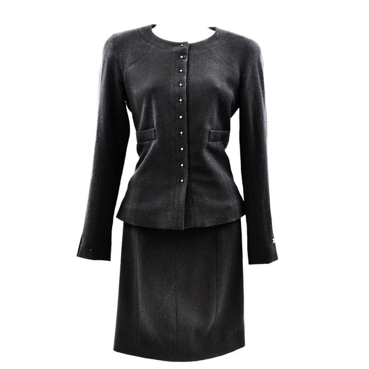 Chanel - Pearl Button Skirt Suit - Black Blazer Set - CC Zip - 4 - 36 - 2002 02A
