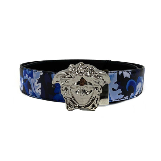 Versace - La Medusa Logo Buckle Barocco Blue Leather -90/36 Belt NEW