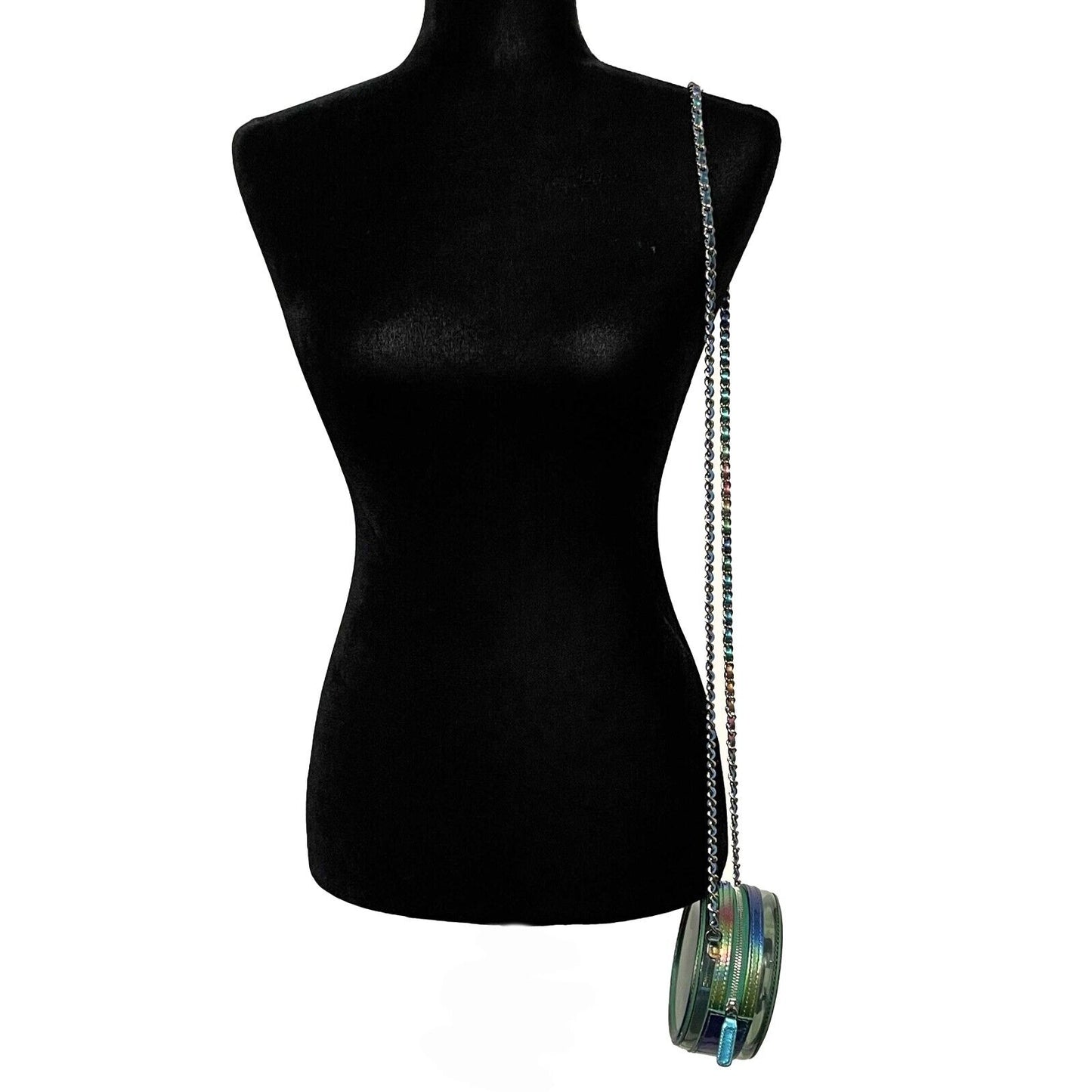 CHANEL - New w/ Tags - CC Rainbow PVC Round Mini Clutch with Chain Crossbody