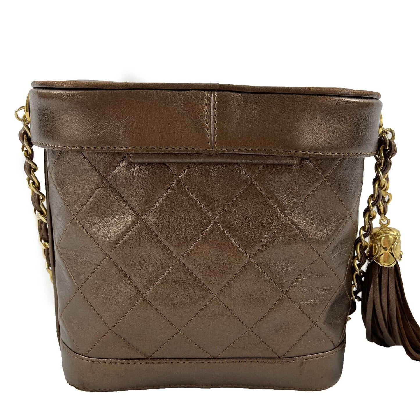 CHANEL - Excellent - Vintage Tassel Box Quilted - Metallic Bronze Crossbody