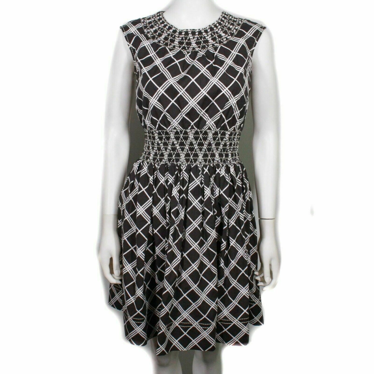 Prada - Charcoal Black and White - Cross Hatch Dress - Pleated - IT 38 US 2