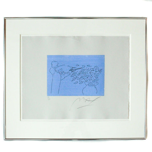 Peter Max Framed Angel & Vase Lithograph Blue Signed Numbered Art