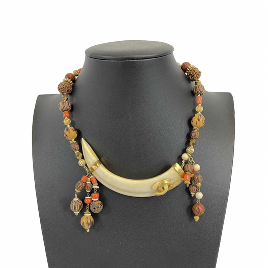 Chanel - Collection 29 - Rare Ivory Elephant Tusk Enamel CC Necklace Choker
