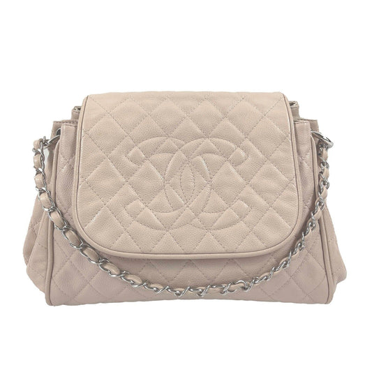 CHANEL - Beige Quilted Large / Jumbo Caviar Leather Accordion Flap Shoulder Bag