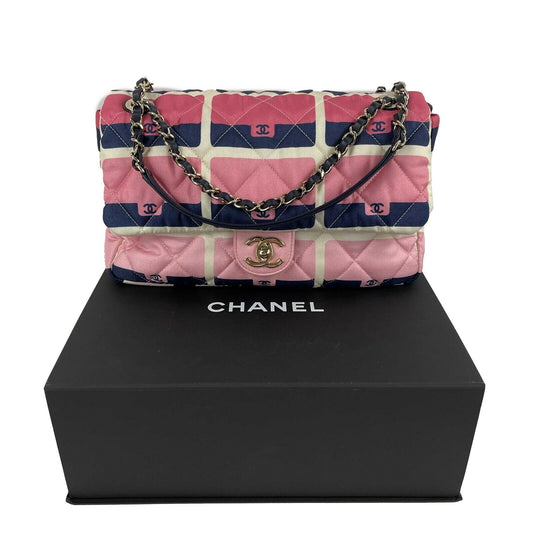 CHANEL 2021 Jumbo Print Graphic Pink Black Quilted Flap Shoulder Bag