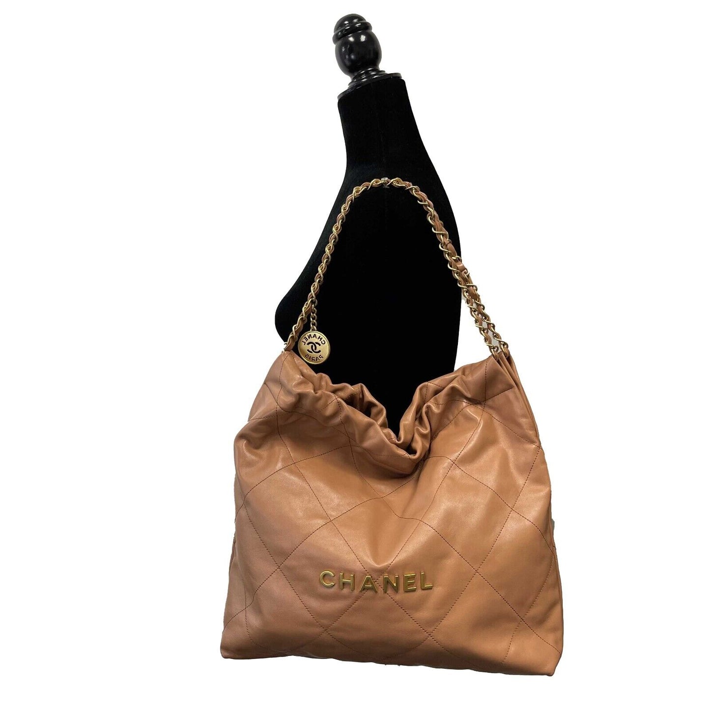 Chanel - 22 bag quilted Calfskin Drawstring Hobo - Caramel Shoulder Bag