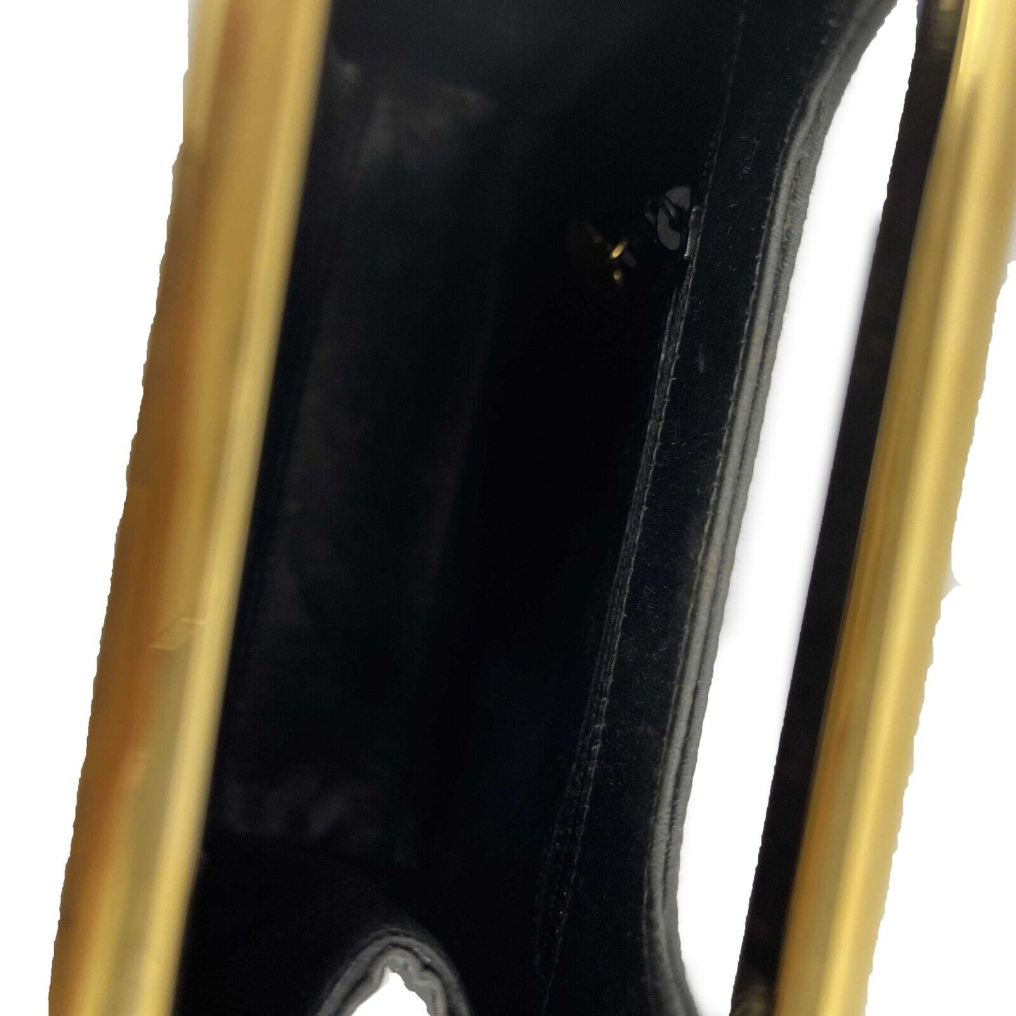 CHANEL - Vintage Satin / Leather Carry Clutch - Dark Grey / Gold Handbag