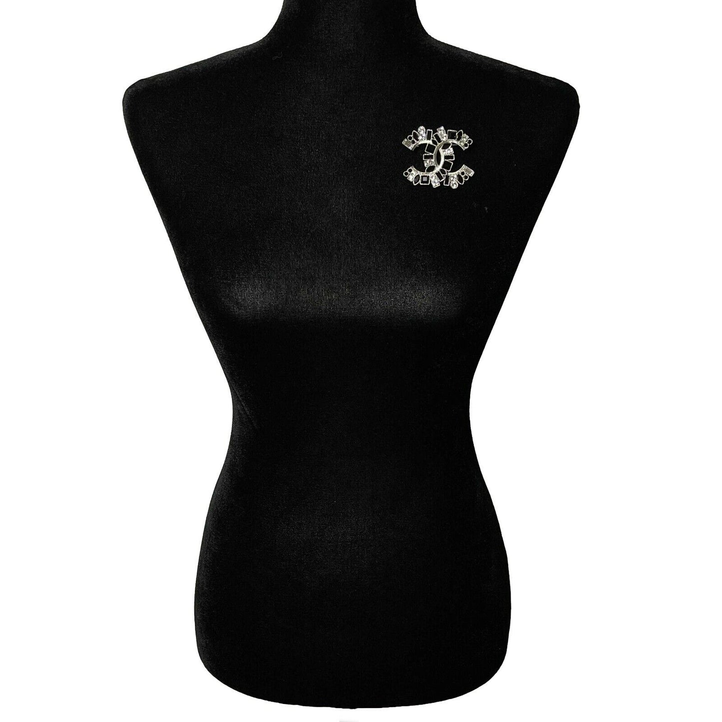 CHANEL - 14K Act 2 Clear and Black Strass CC Logo Brooch w/ Box