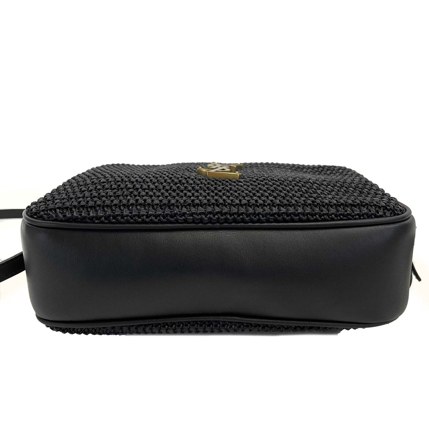Saint Laurent - Black Raffia Paneled Lou Medium Camera Bag / Crossbody