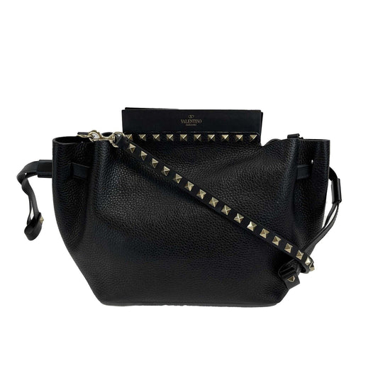 Valentino - Rockstud Drawstring Black Leather Shoulder Bag / Crossbody