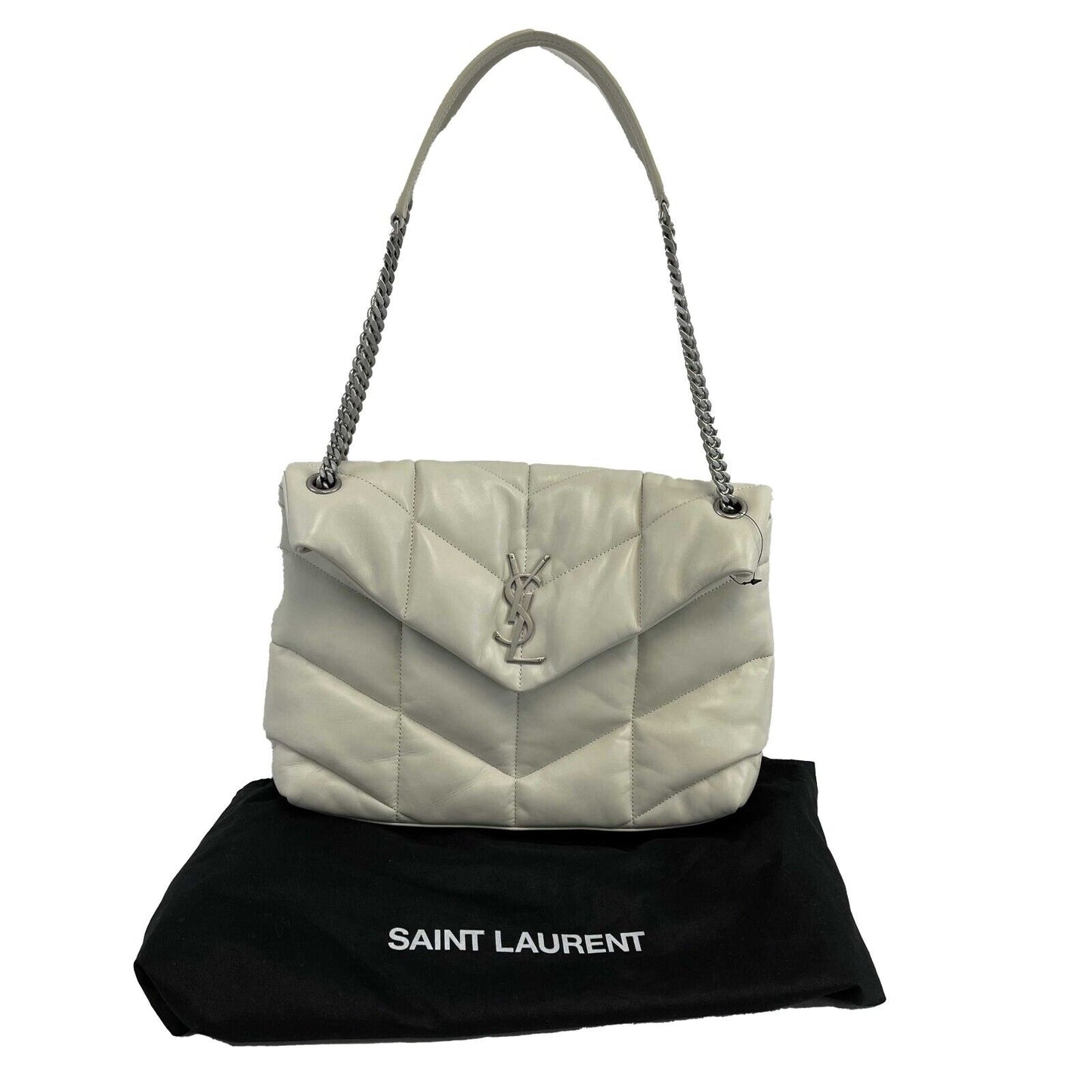 Saint Laurent - White Puffer Medium Chain Bag in Quilted Lambskin Shoulder Bag