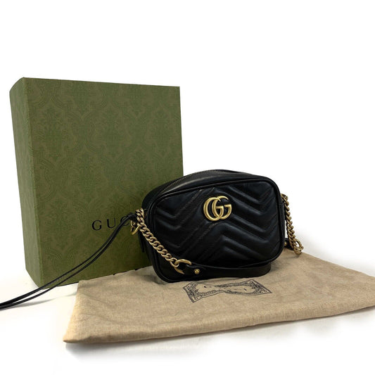 Gucci - GG Black Marmont Matelassé Mini Camera Bag