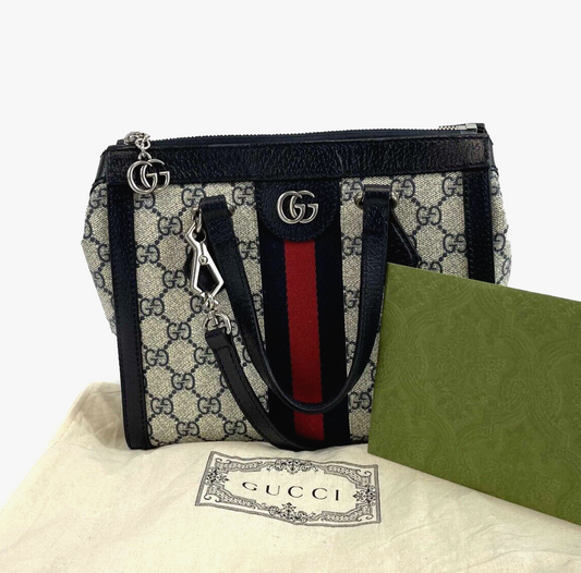 Gucci - Excellent - Navy Ophidia GG Small Tote Bag - Beige / Blue