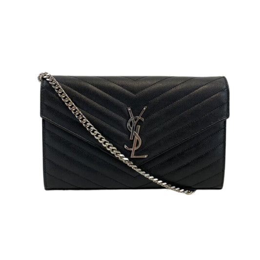 Saint Laurent Cassandre Matelassé Chain Wallet in Grain de Poudre Embossed