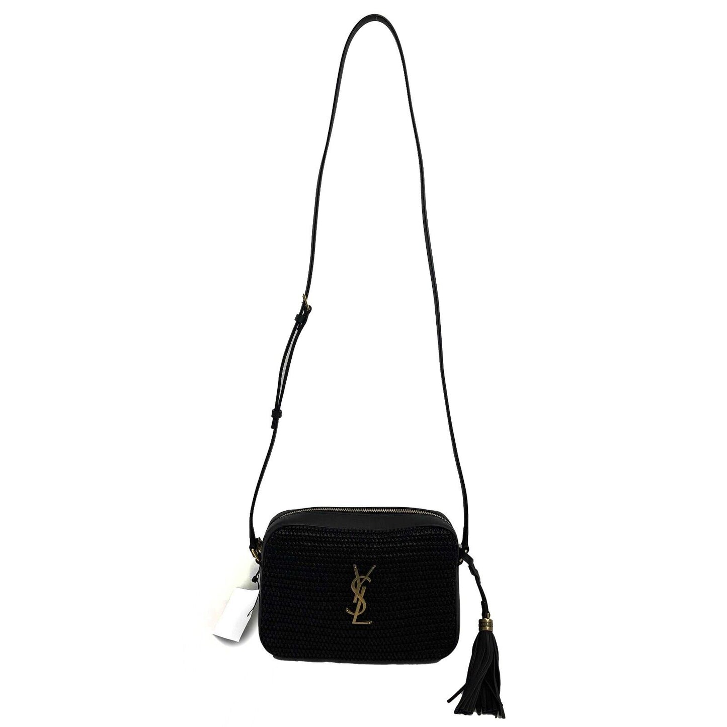 Saint Laurent - Black Raffia Paneled Lou Medium Camera Bag / Crossbody