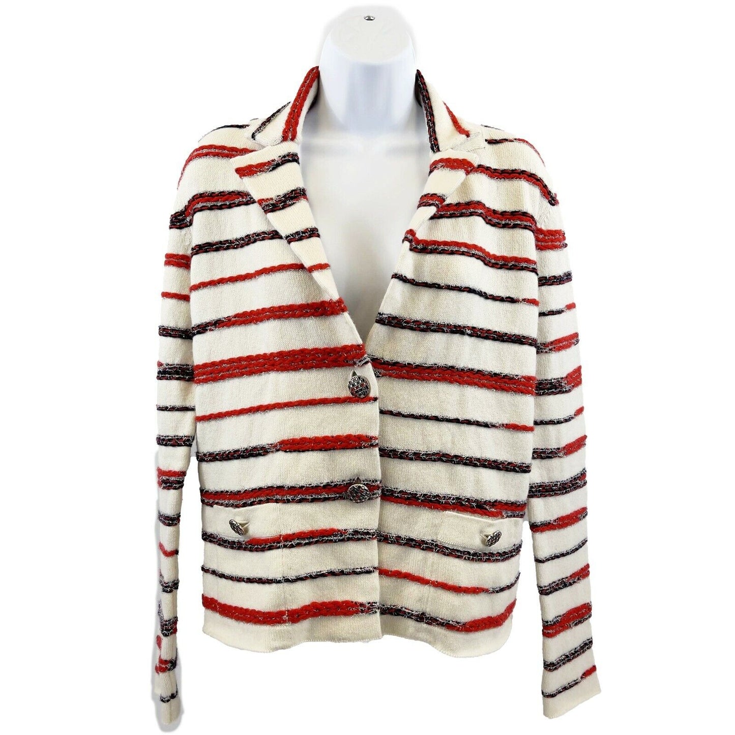 CHANEL - 20P Ad Campaign Metallic Braid Trim Cashmere Cardigan / Jacket US 6 / M
