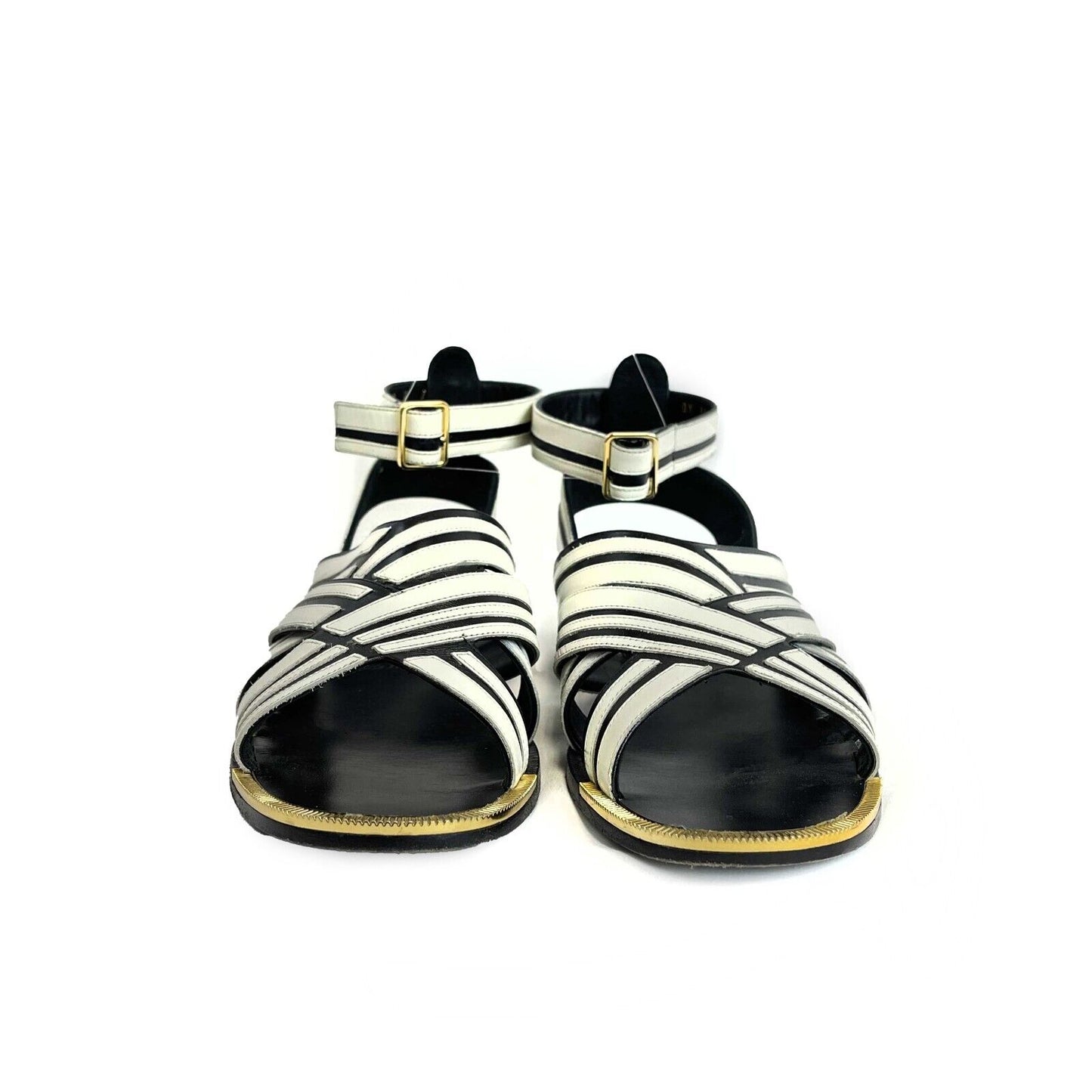 Salvatore Ferragamo - Black And White Ankle Strap Sandals - Size 8