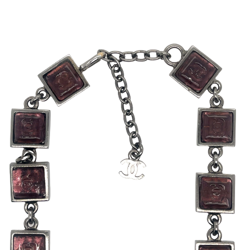 CHANEL - Gripoix Necklace - CC Logo Square Pendant Chocker - Purple