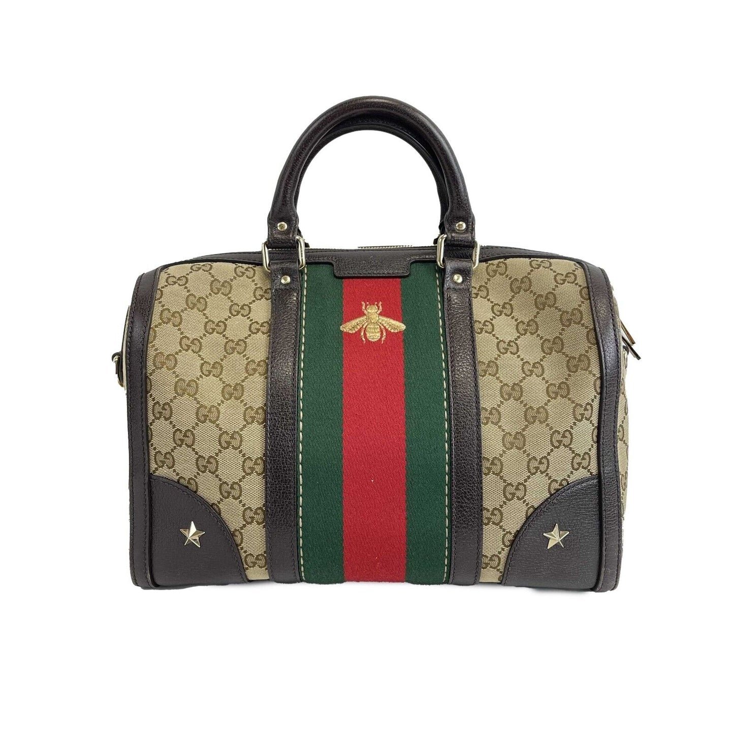 Gucci - Vintage Bee Web Boston Bag GG Canvas Medium Top Handle w/ Shoulder Strap