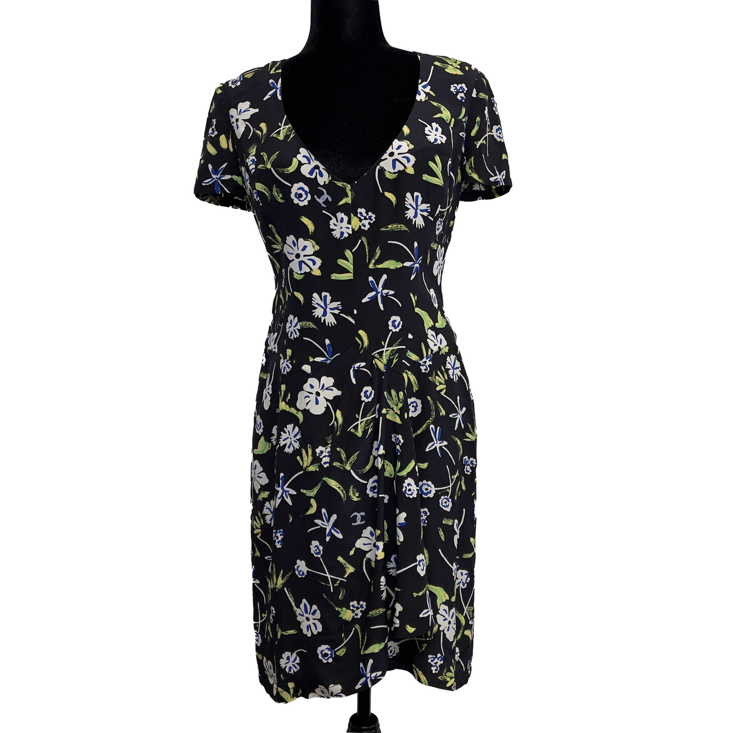 CHANEL - Vintage 97P Silk Floral Dress - Black Printed -Size FR 40 US 8