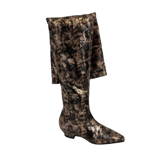Chanel - Chevre Thigh High Leather Boots - Black and Rose Gold - US 8 - Shoes