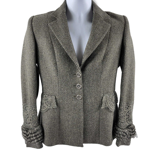 T.ba - New w/ Tags Tasmanian Tweed Lace Faux Fur Jacket - Grey / Brown - 40 US Medium