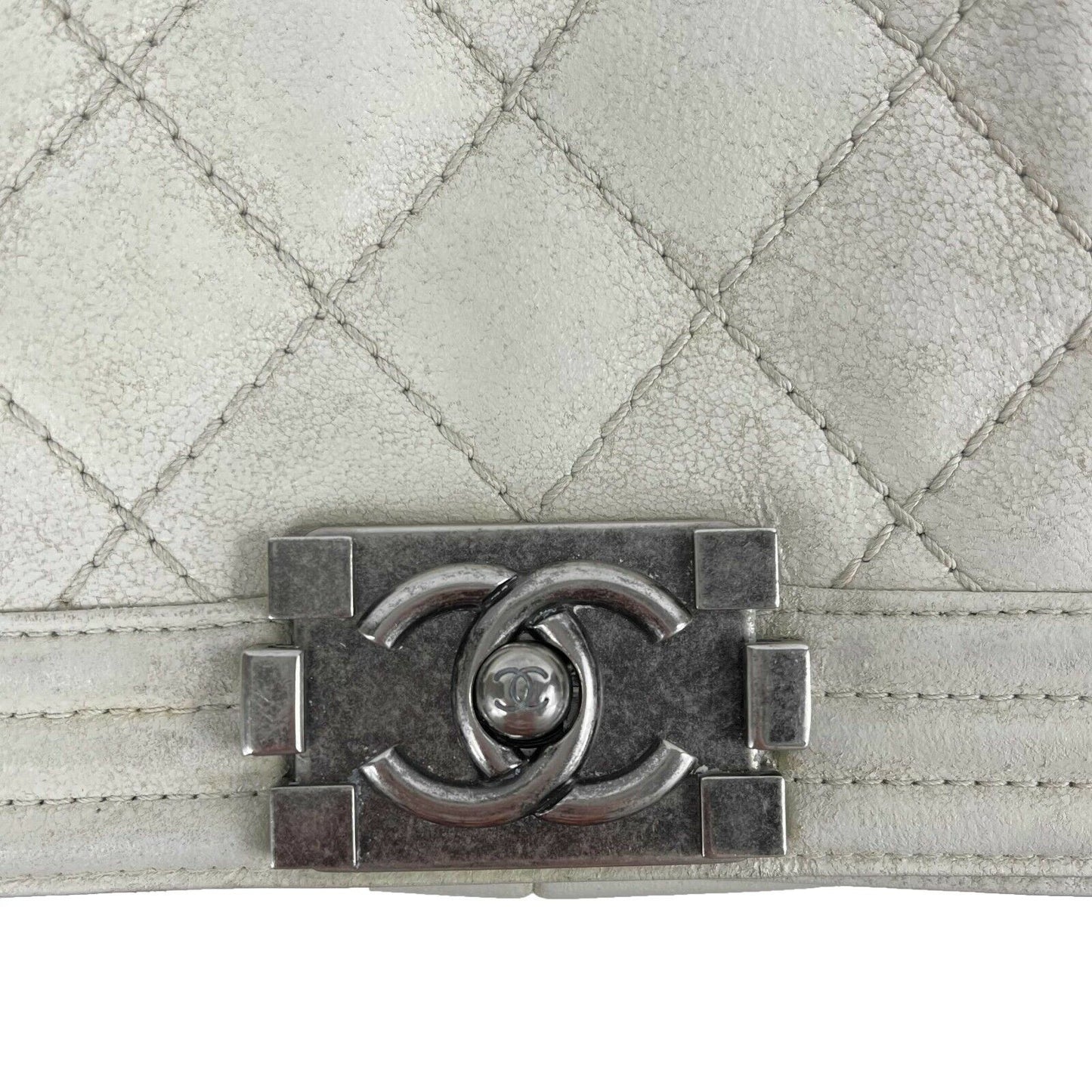 CHANEL - Calfskin Quilted Small Gentle Square Boy Flap - White Crossbody
