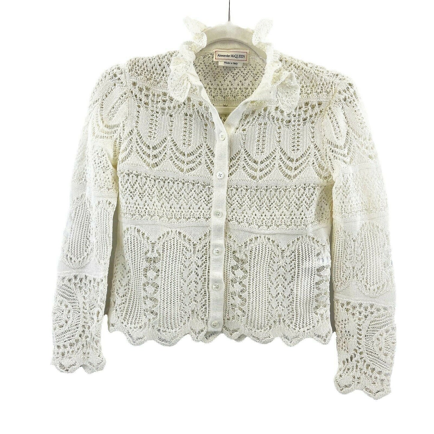 Alexander McQueen - Ivory Lace Knit Pointelle Cardigan Sweater - Size XS