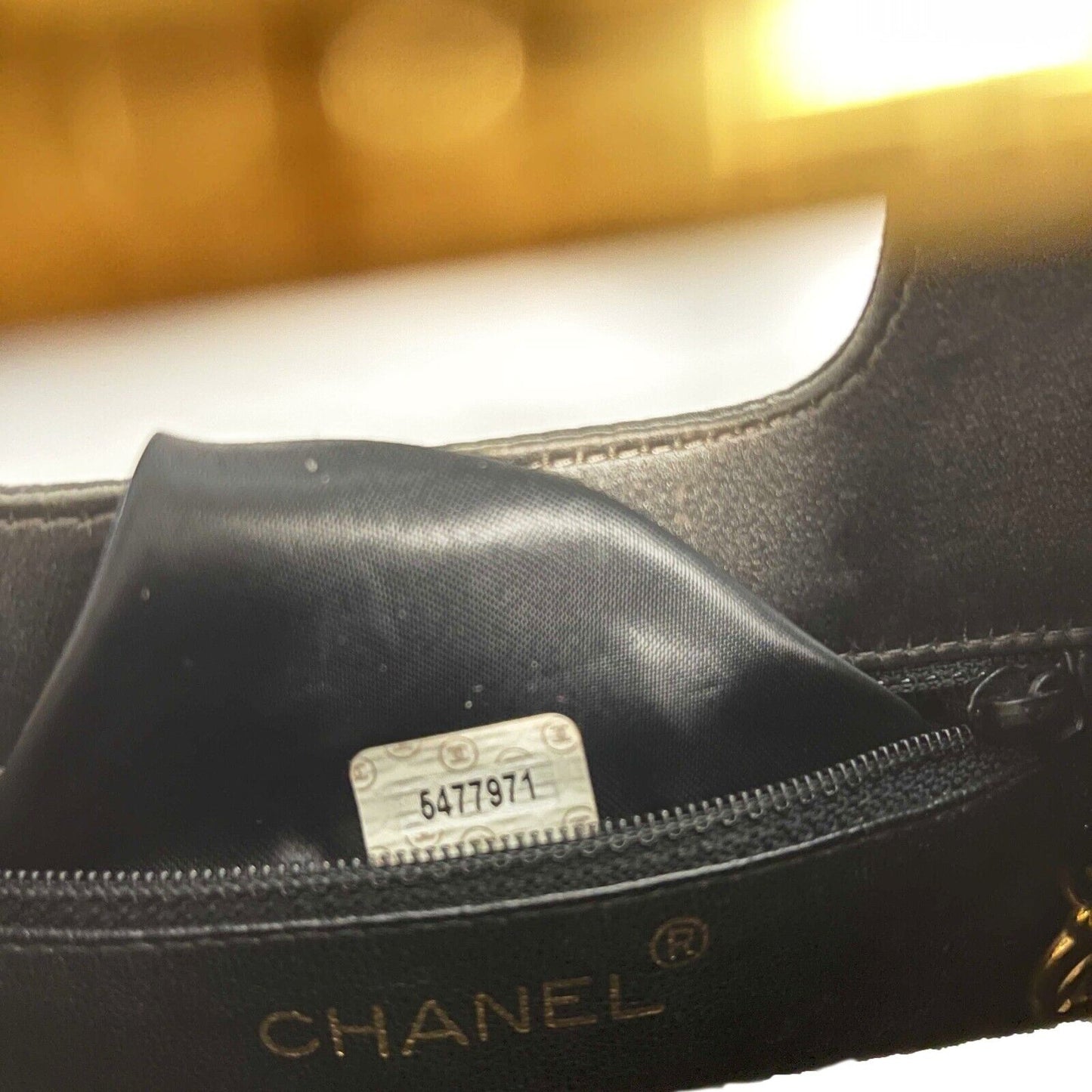 CHANEL - Vintage Satin / Leather Carry Clutch - Dark Grey / Gold Handbag