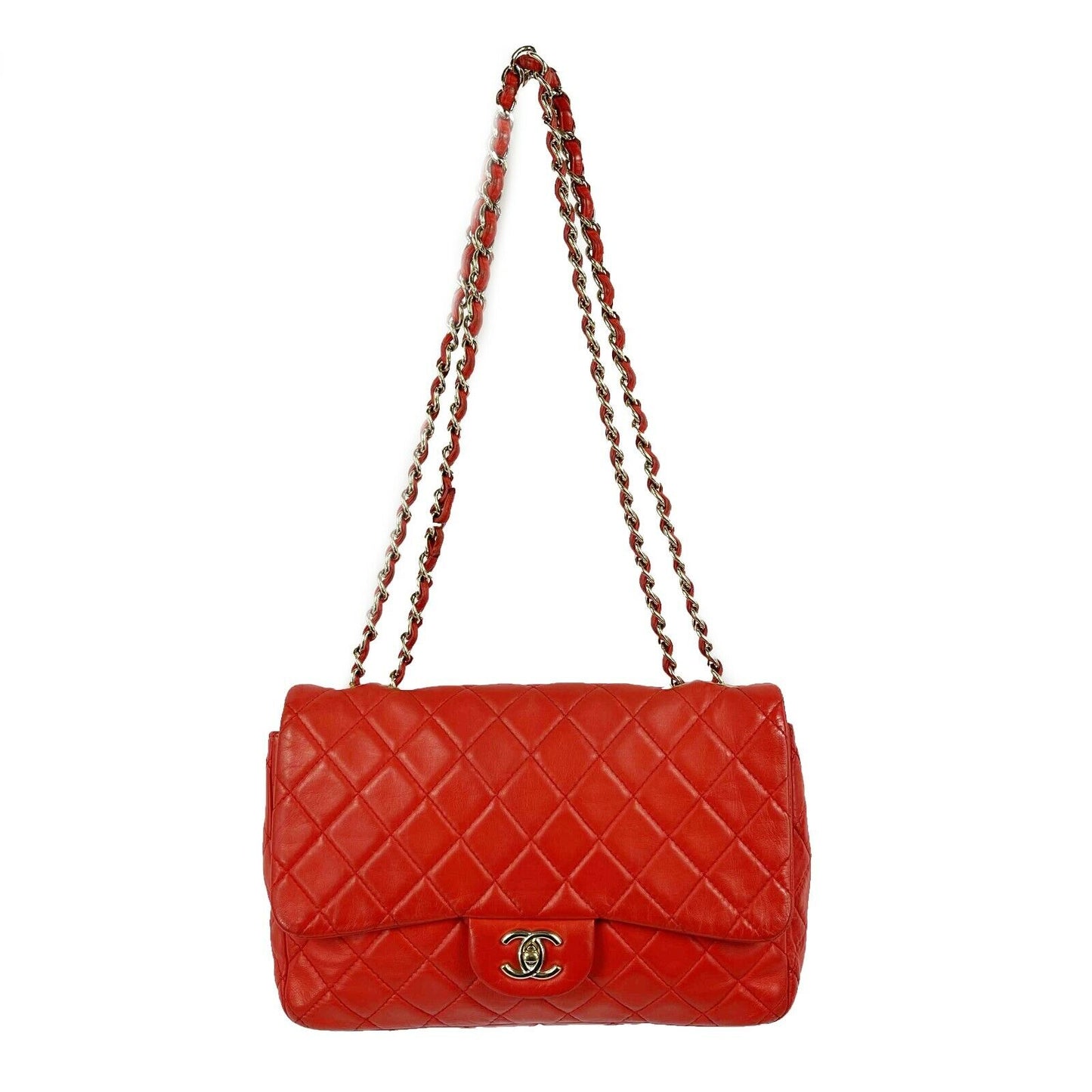 CHANEL - Jumbo Classic Flap - Red Lambskin Shoulder Bag
