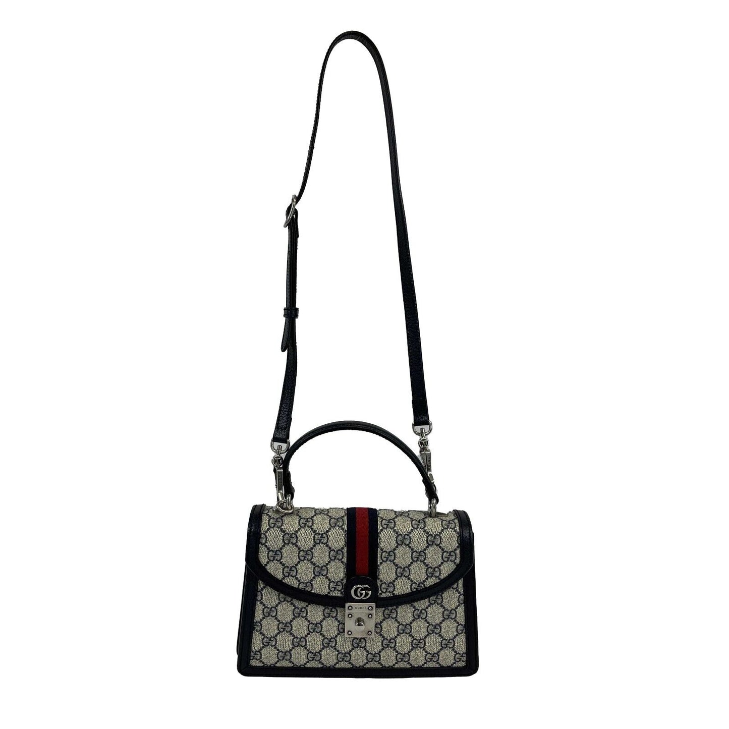 Gucci - Excellent - Ophidia GG Small Top Handle Bag - Beige and Navy Crossbody