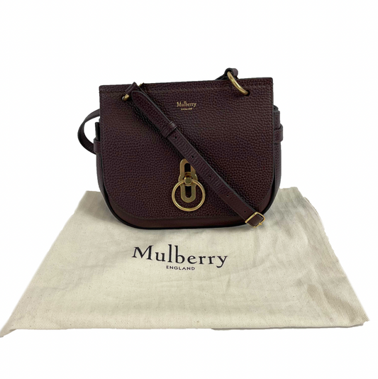 Mulberry - Small Amberley Heavy Grain Maroon / Gold Satchel Crossbody NEW